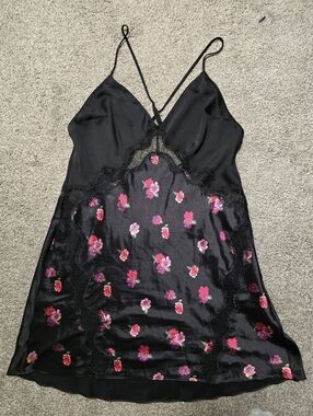 Victoria's Secret Slip Dress Black Floral Vintage Y2k